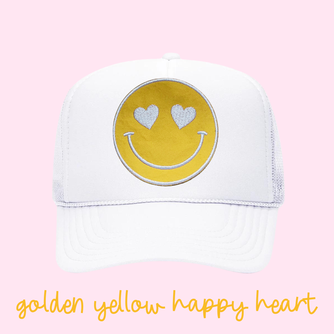 Golden Yellow Heart Eyes Happy Heart Trucker Hat