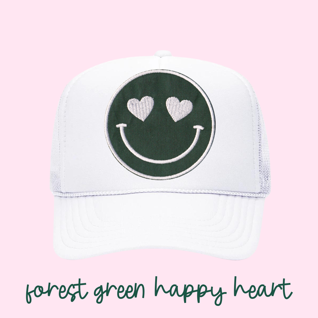 Forest Green Heart Eyes Happy Heart Trucker Hat