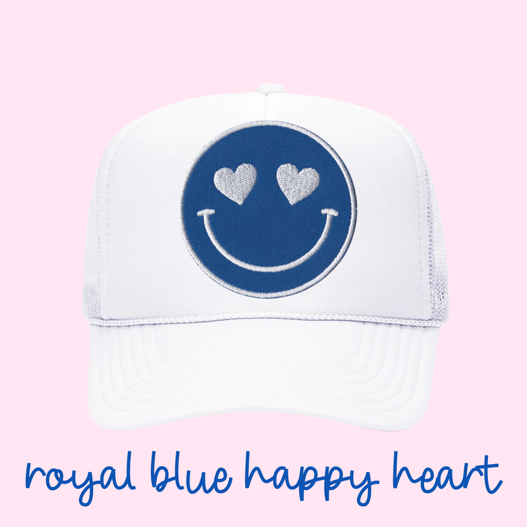 Royal Blue Heart Eyes Happy Heart Trucker Hat