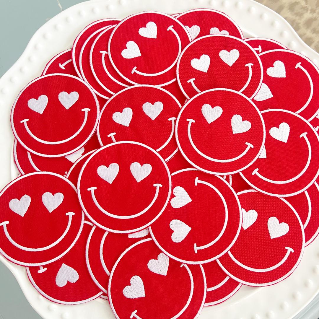 Team Color Happy Heart Patches - Red (10)