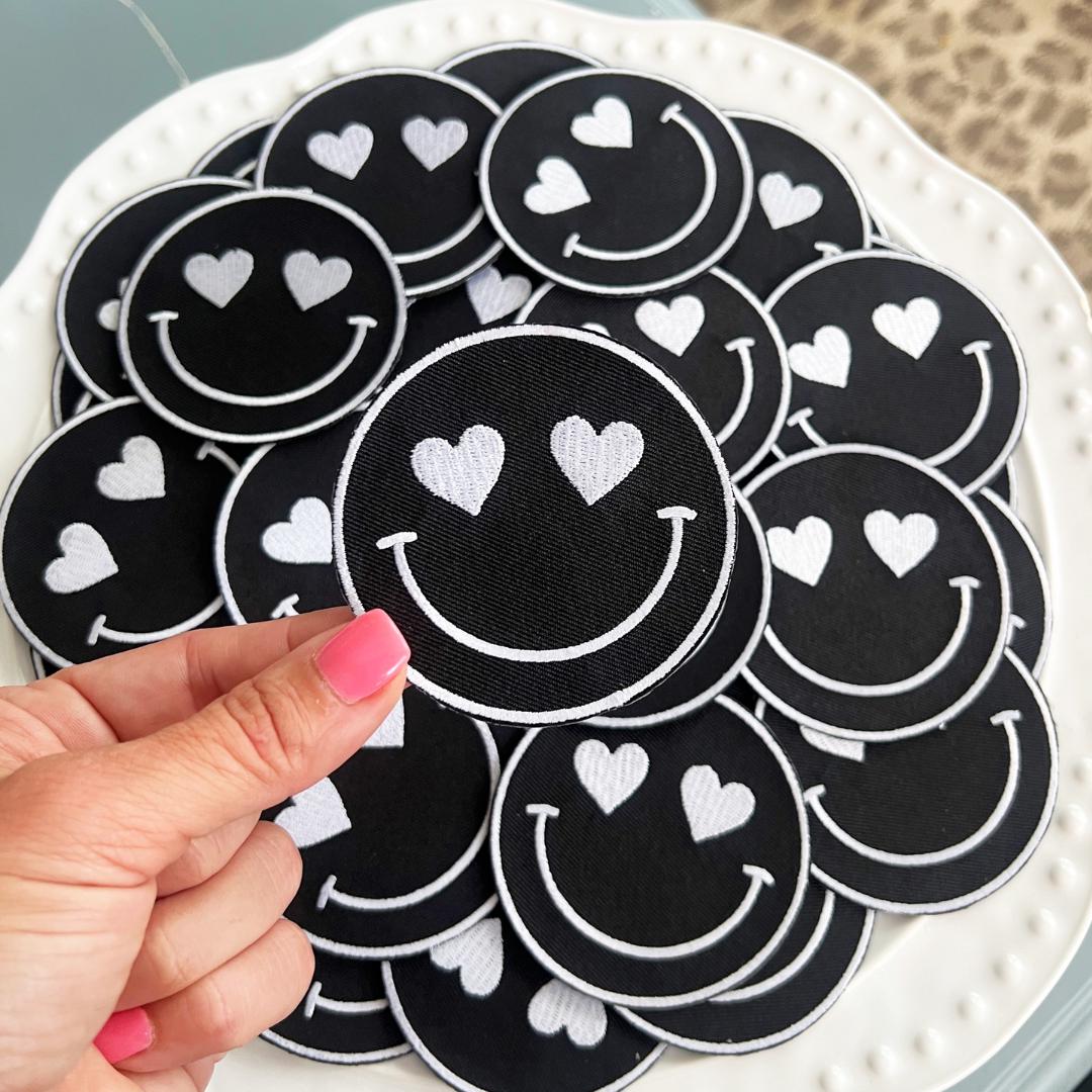 Team Color Happy Heart Patches - Black (10)