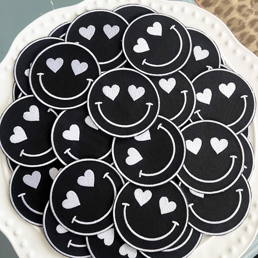 Team Color Happy Heart Patches - Black (10)