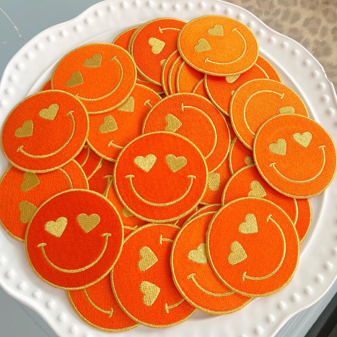 Team Color Happy Heart Patches - Orange & Gold (10)