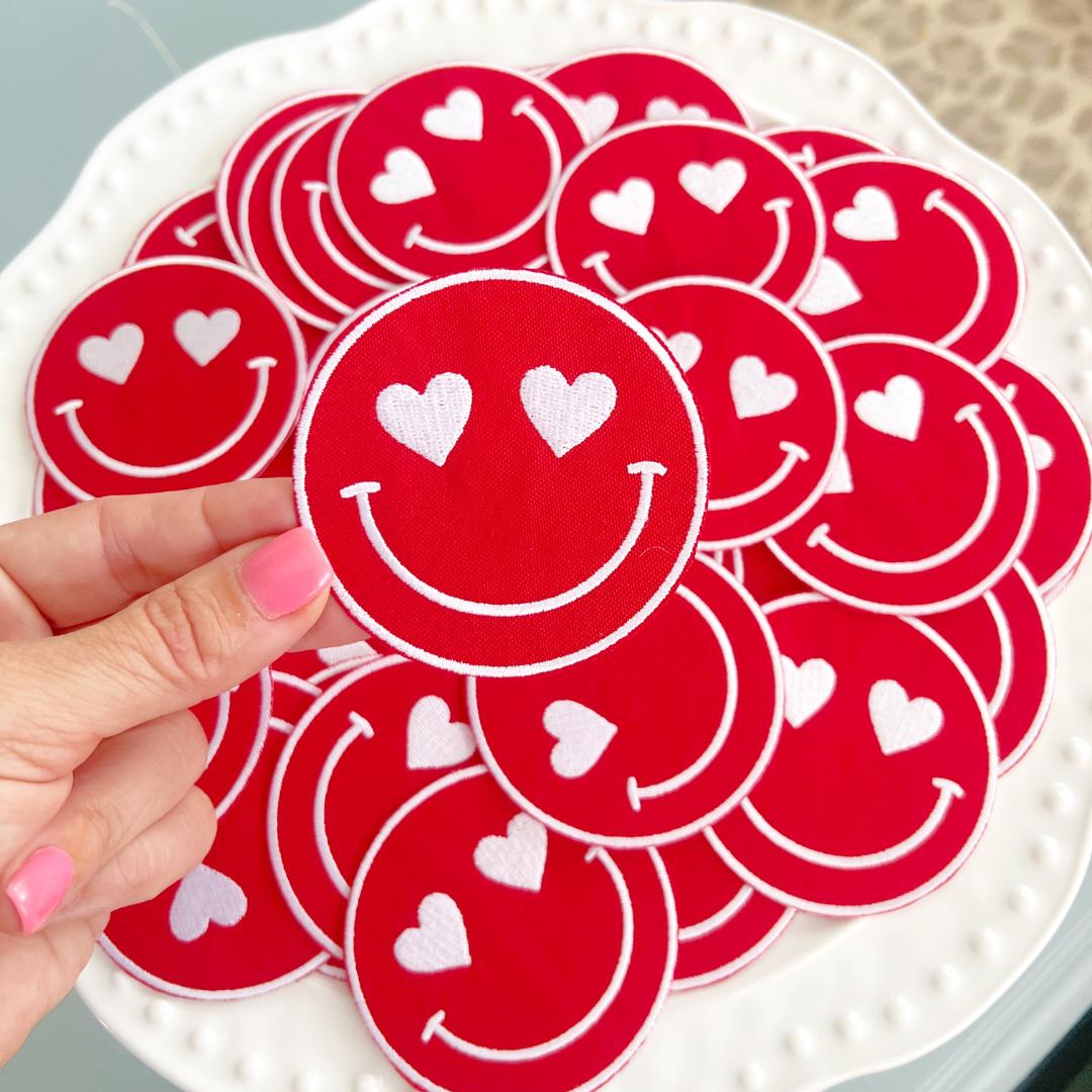 Team Color Happy Heart Patches - Red (10)