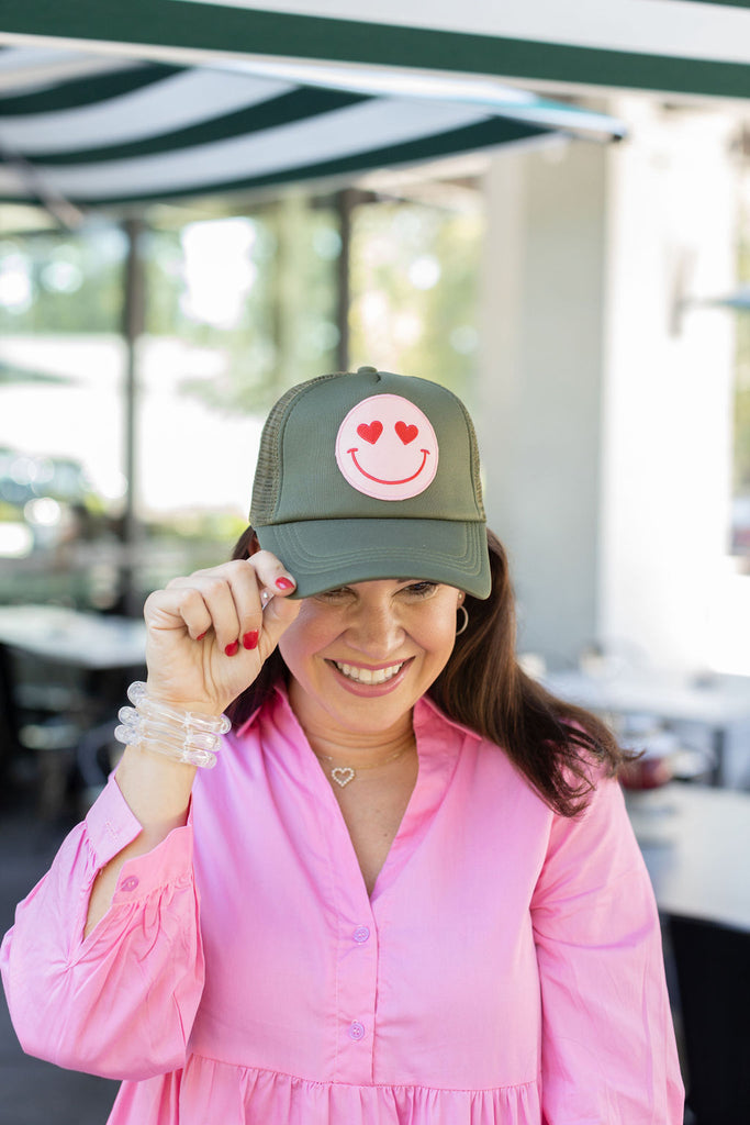 Happy Heart Trucker Hat by Confettees - Olive