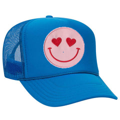 Happy Heart Trucker Hat by Confettees - Electric Blue