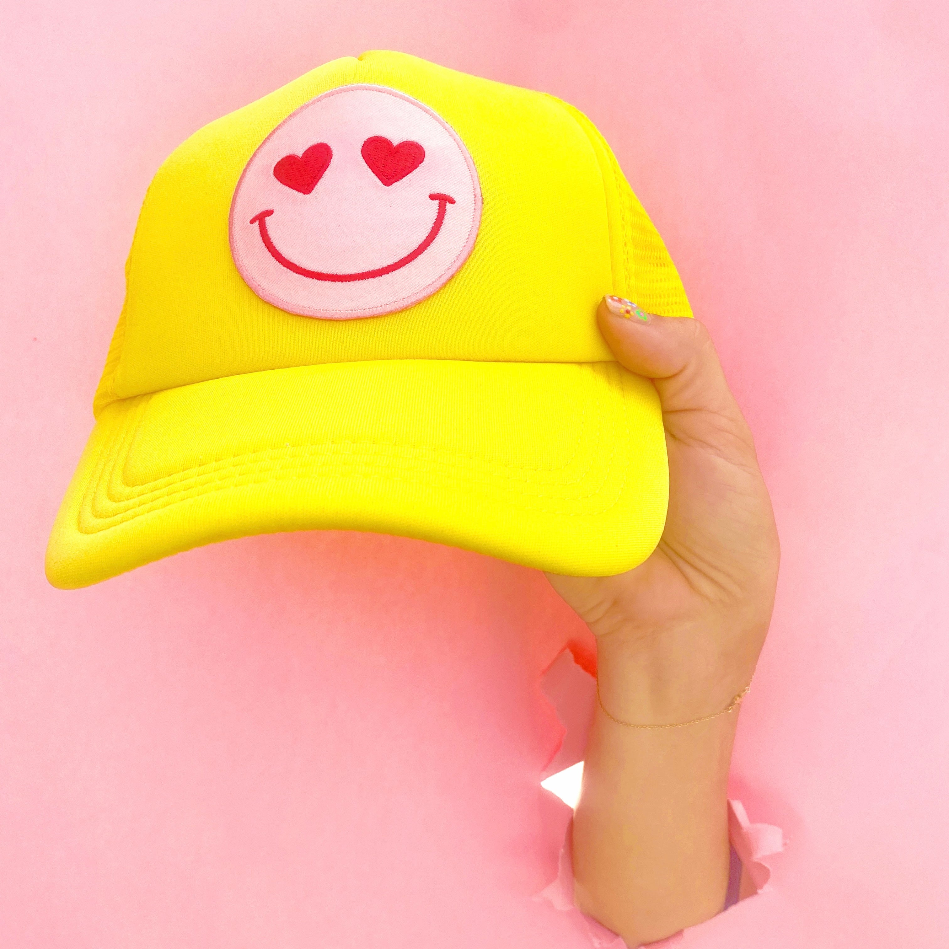 Happy Heart Trucker Hat by Confettees - Yellow