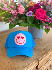 Happy Heart Trucker Hat by Confettees - Electric Blue
