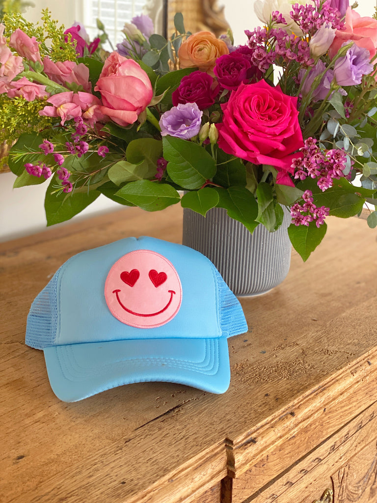Happy Heart Trucker Hat by Confettees - Sky Blue