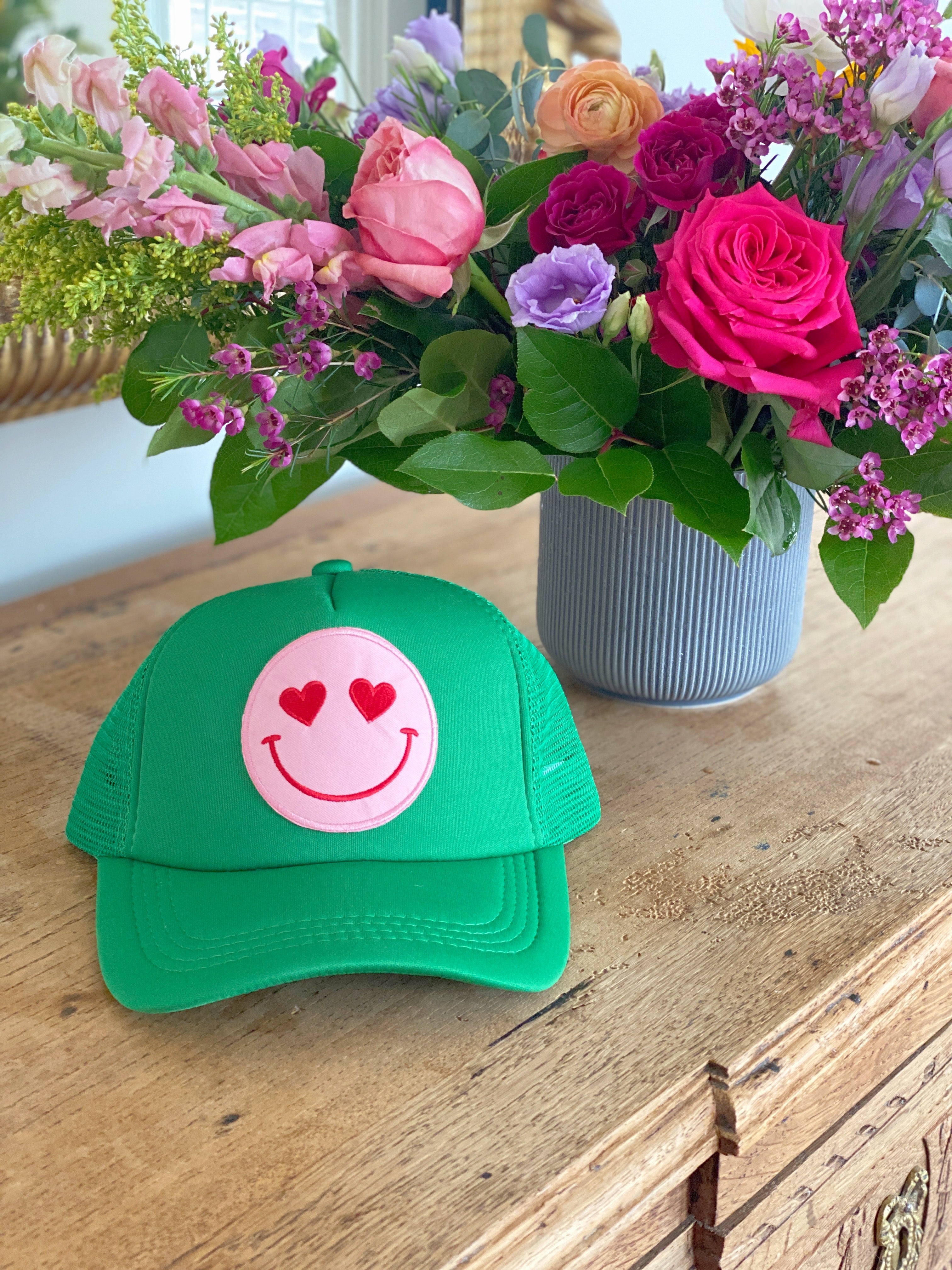 Happy Heart Trucker Hat by Confettees - Kelly Green