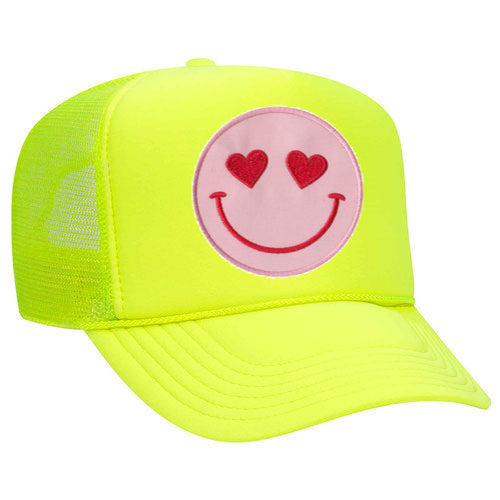 Happy Heart Trucker Hat by Confettees - Neon Yellow