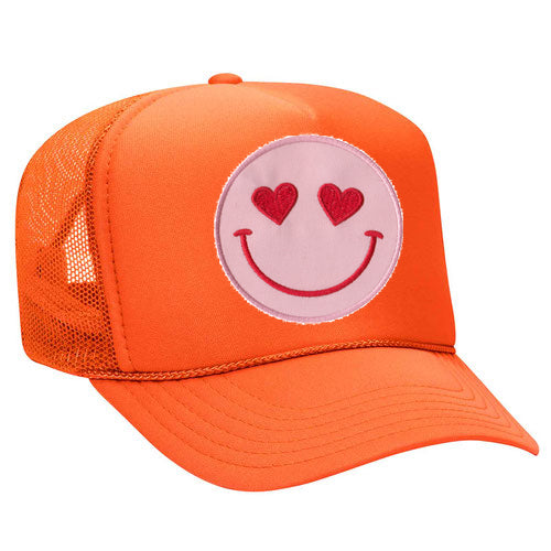 Happy Heart Trucker Hat by Confettees - Orange