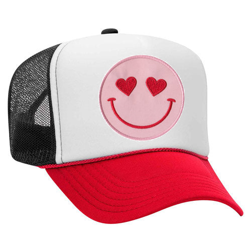 Happy Heart Trucker Hat by Confettees - Red White & Black