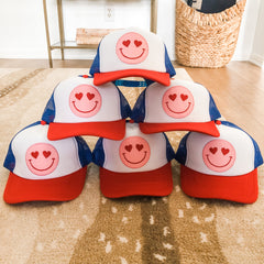 Happy Heart Trucker Hat by Confettees - Red White & Blue