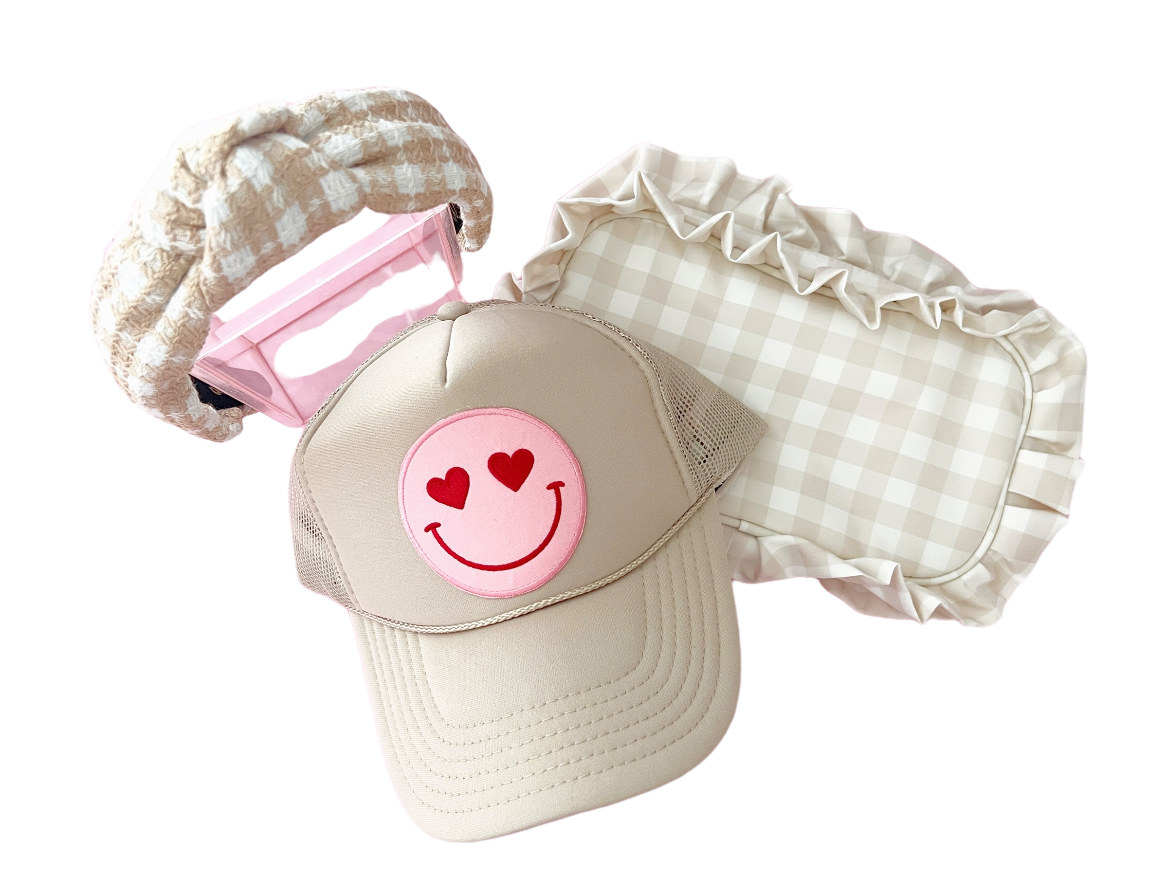 Happy Heart Trucker Hat by Confettees - Sand